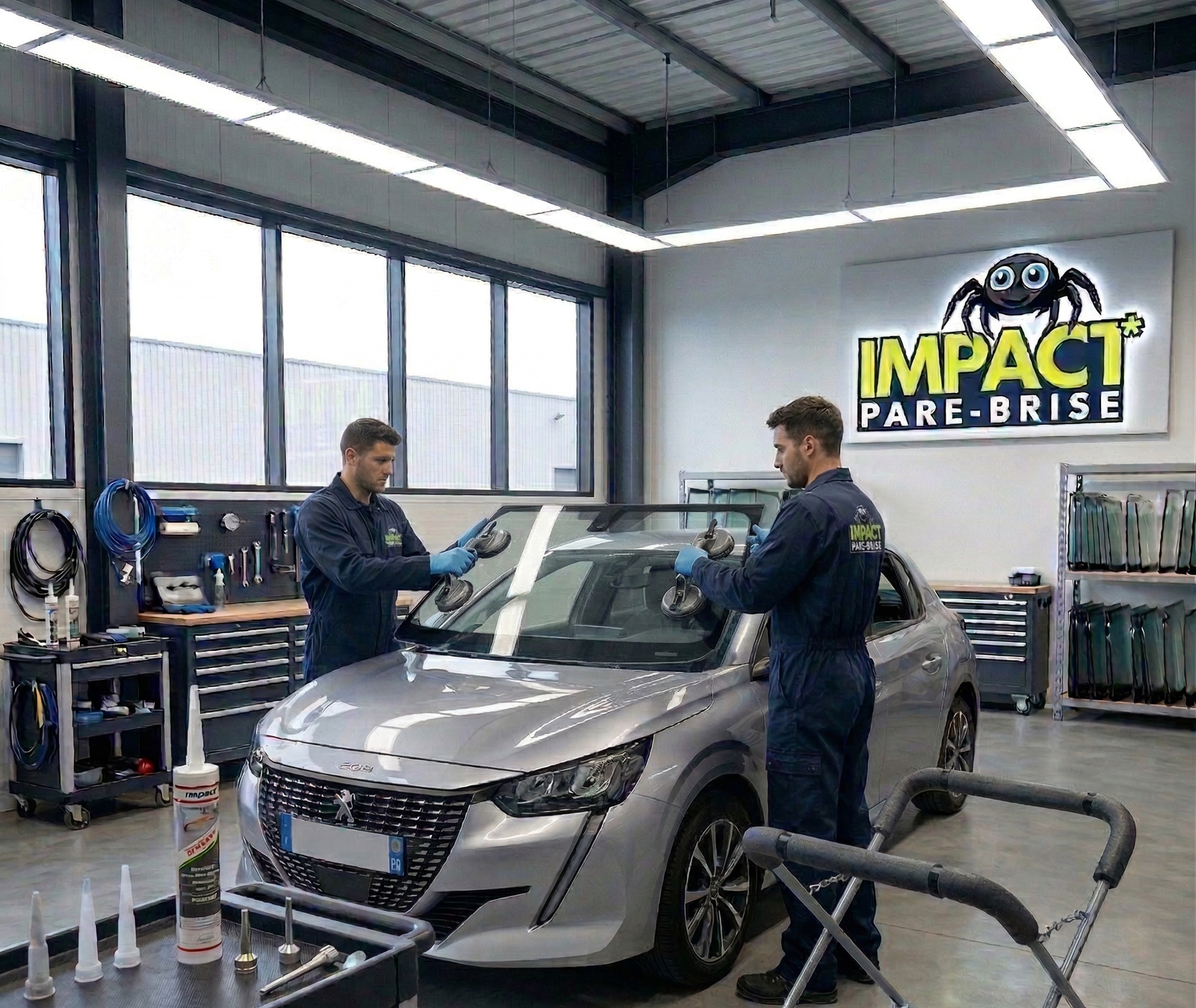 Mise en place du nouveau pare-brise