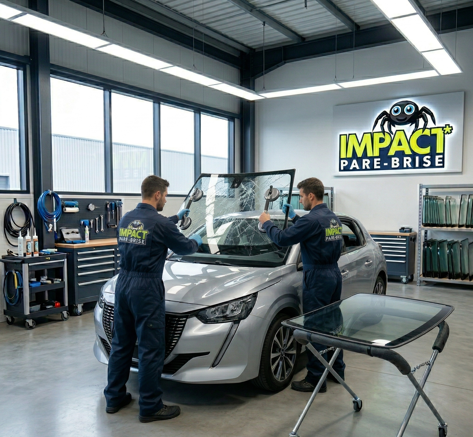 Retrait du pare-brise endommagé